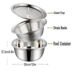 3 in 1 Multifunctional Grater Basin Stainless Steel Colanders Set
